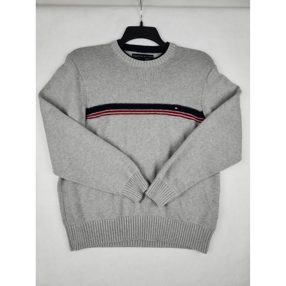 Tommy Hilfiger Sweater Mens M Grey Long Sleeve Cotton/Wool Blend Crew Neck EUC